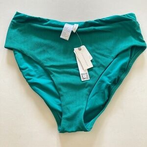 NWT Sanctuary Anthropologie Banded High Leg Turquoise Bikini Bottoms Sz L